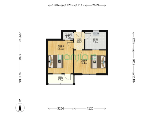 工业北路218 2室0厅1卫 46平方