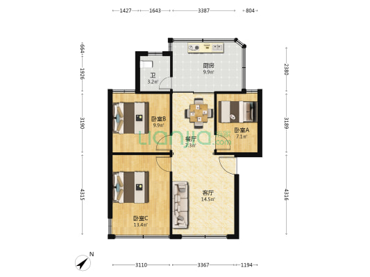 中铁修配小区 3室2厅1卫 66平方