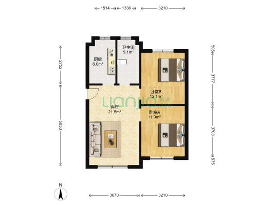 上台花园D区 2室1厅1卫 88平方