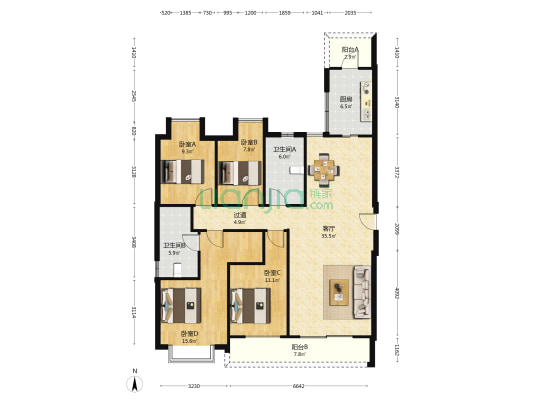 武汉江城府 4室1厅2卫 160平方