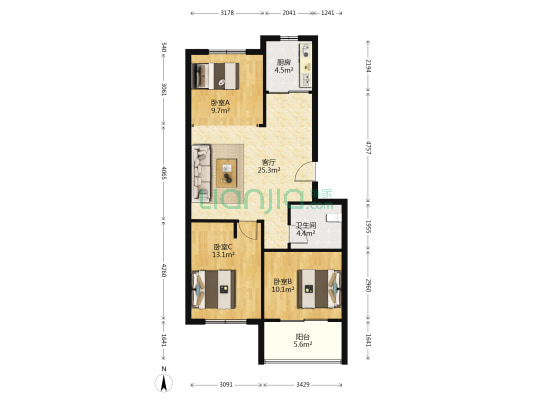 大世界公寓 3室1厅1卫 93平方