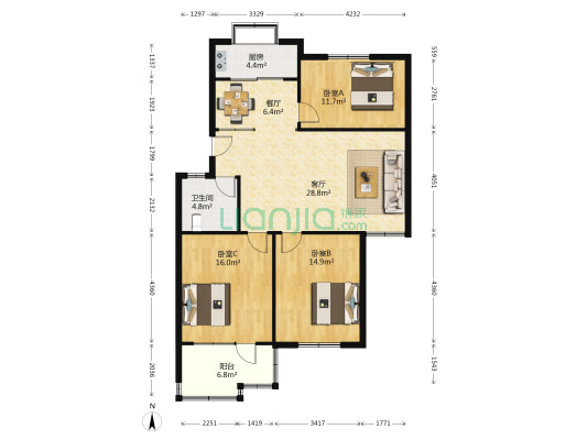 利农庄路19号 3室2厅1卫 114平方