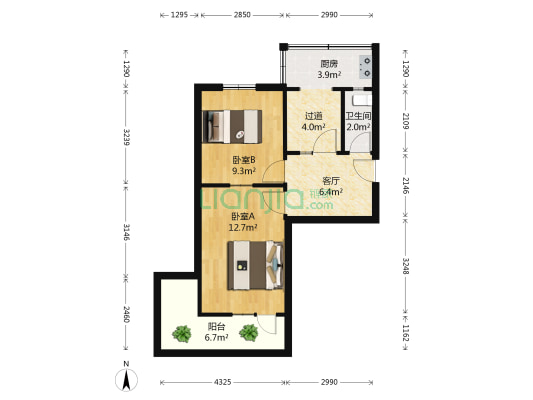 石油公司 2室1厅1卫 54平方
