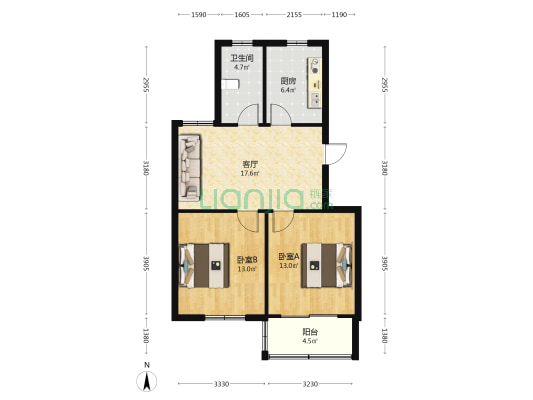 西林南路55号 2室1厅1卫 74平方