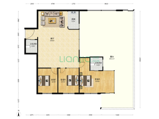江滨大厦 3室1厅2卫 142平方