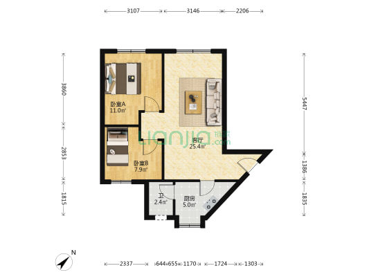 兰花村 2室1厅1卫 63平方