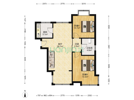 名士豪庭3区 2室1厅1卫 92平方