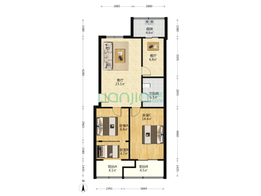 海联小区 3室2厅1卫 89平方