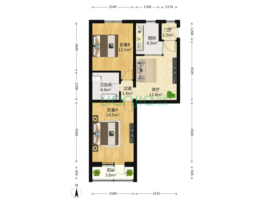 长椿街 2室1厅1卫 68平方