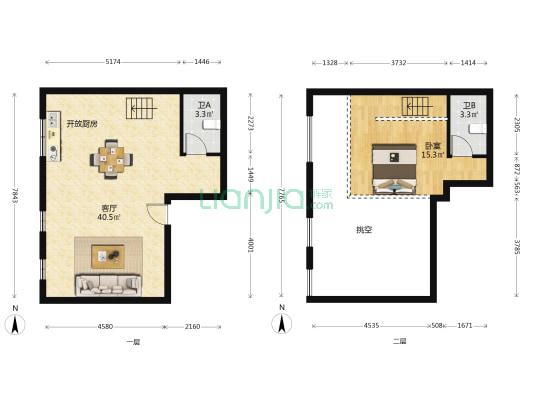 克拉公寓 1室1厅2卫 40平方