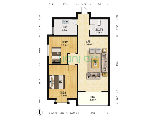 柏林风情 2室1厅1卫 94平方