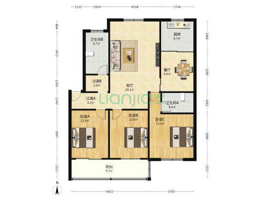 黄河花园十一地块 3室2厅2卫 137平方