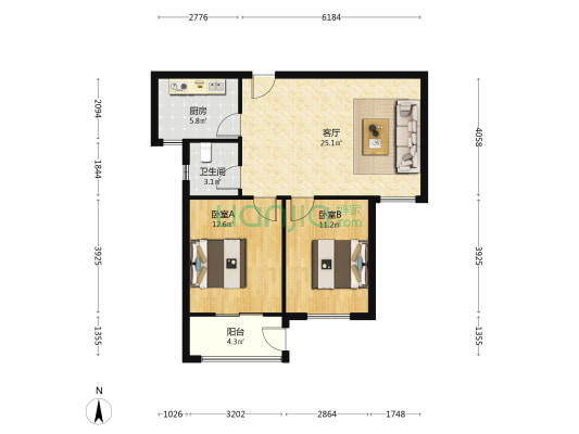 荷塘家园二期 2室1厅1卫 86平方