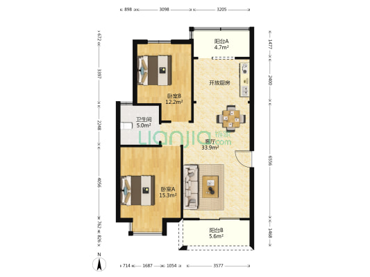 太白佳苑 2室1厅1卫 90平方