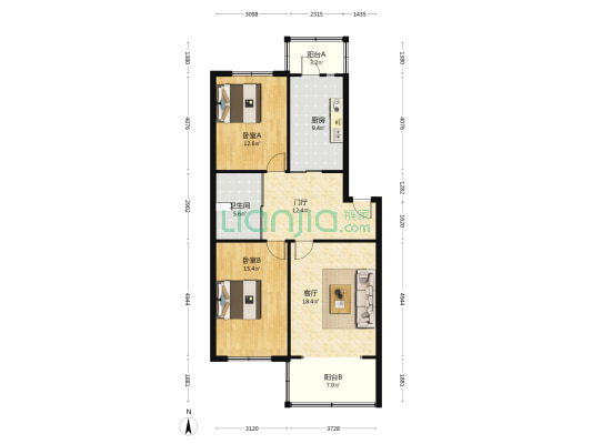 联通住宅楼小区 2室1厅1卫 107平方