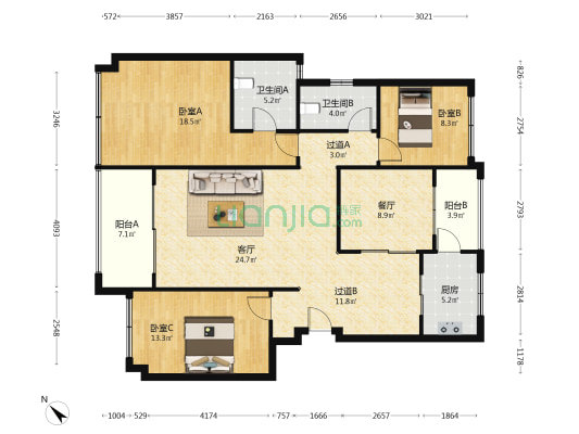 富元君庭 3室2厅2卫 130平方