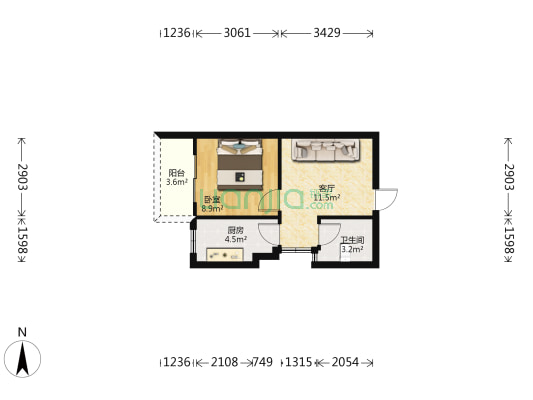 流云阁 1室1厅1卫 43平方