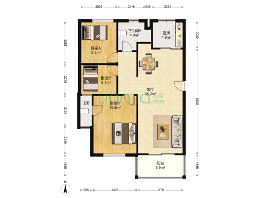 宜家花园一期 3室1厅2卫 117平方