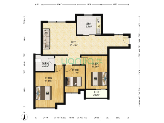 熊猫汇智家园 3室1厅1卫 105平方