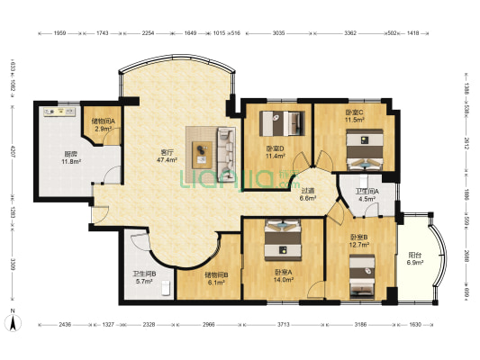 水心大厦 4室1厅2卫 178平方