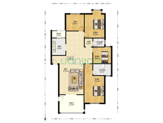 丽都滨河一期 4室1厅2卫 148平方
