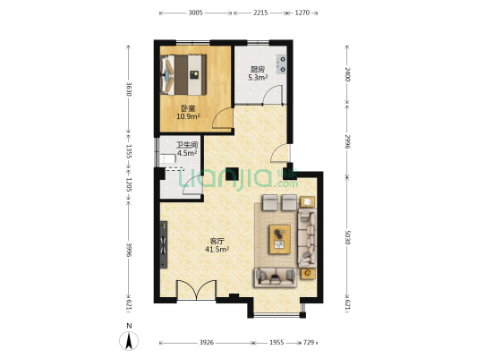 喜地家园小区 1室1厅1卫 76平方