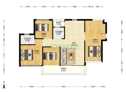 凯南莱弗城 4室1厅2卫 90平方