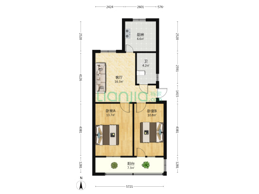 卫生局家属院 2室1厅1卫 72平方