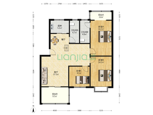 清湖苑 3室1厅2卫 120平方