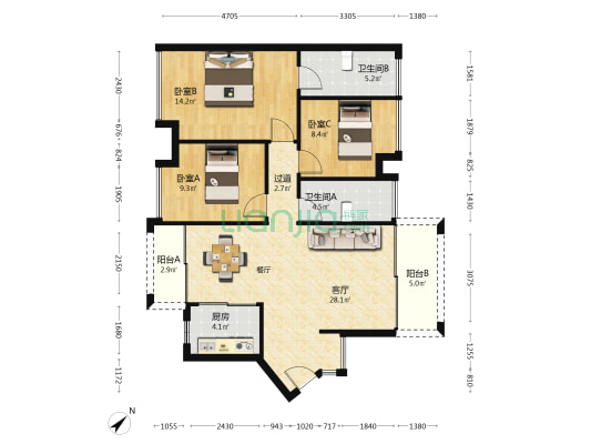 佳源·印象西湖 3室1厅2卫 104平方
