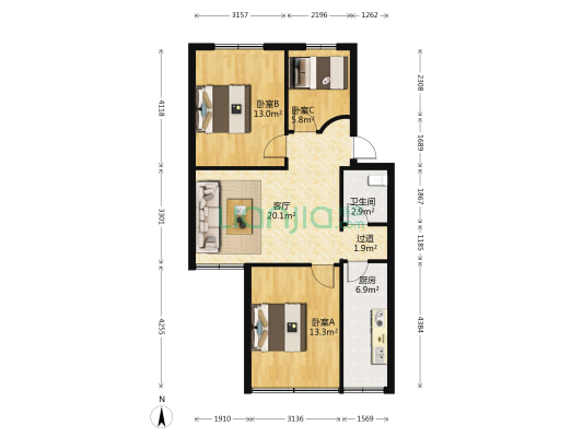 新添商贸楼 3室1厅1卫 83平方