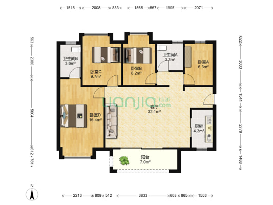 时代倾城西区 4室1厅2卫 112平方