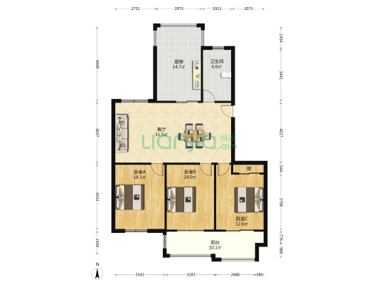 隆兴福里 3室1厅1卫 128平方