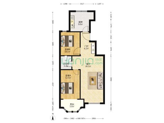 基业世琾 2室1厅1卫 95平方