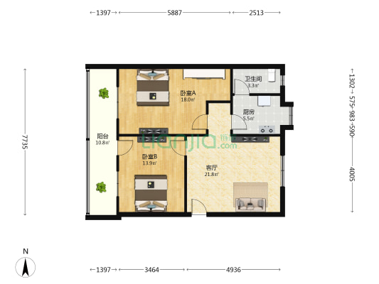 长堎镇建设路 2室1厅1卫 82平方