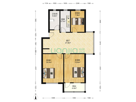 朝阳路一百八十二弄 3室1厅1卫 100平方