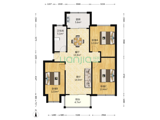 沧海路716号 3室2厅1卫 99平方