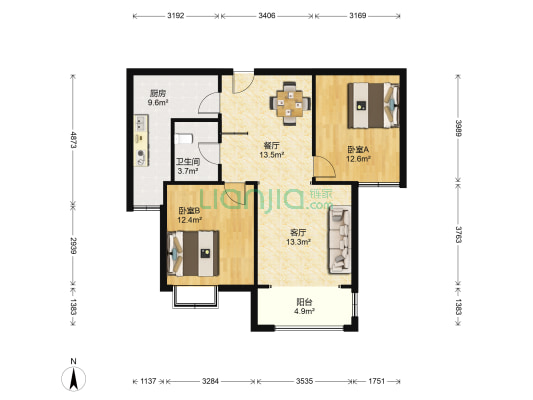 丰奥嘉园北区 2室2厅1卫 100平方