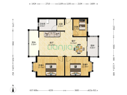 生物制药厂 3室2厅1卫 94平方