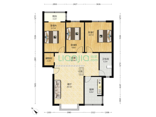 汇鑫花园 3室1厅1卫 105平方