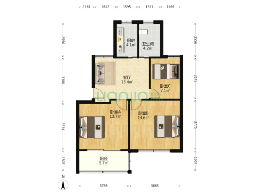 公园小区 3室1厅1卫 76平方