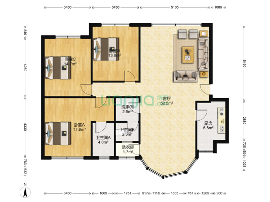 工商银行宿舍楼 3室1厅3卫 137平方
