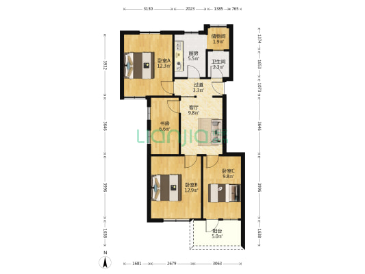 省煤炭局机关宿舍 4室1厅1卫 85平方
