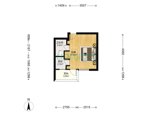 双城国际 1室0厅1卫 37平方