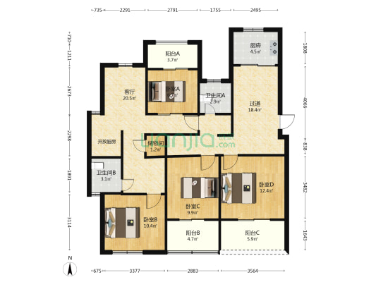 建发领郡 4室1厅2卫 181平方