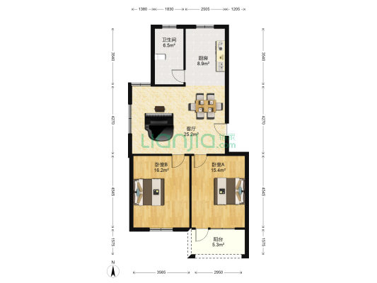尚博苑 2室1厅1卫 84平方