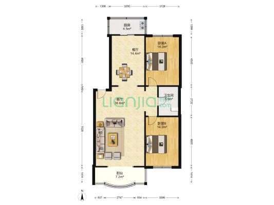 昊翔家园 2室2厅1卫 119平方