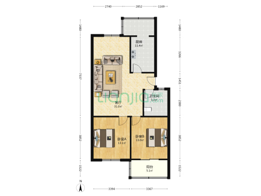 手套厂宿舍 2室1厅1卫 95平方