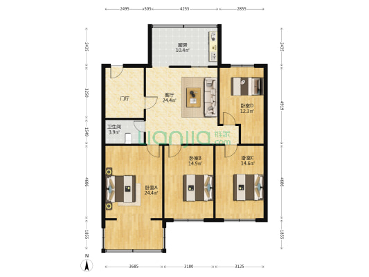 青云街 4室1厅1卫 121平方