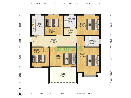 九鼎华苑 5室0厅2卫 110平方